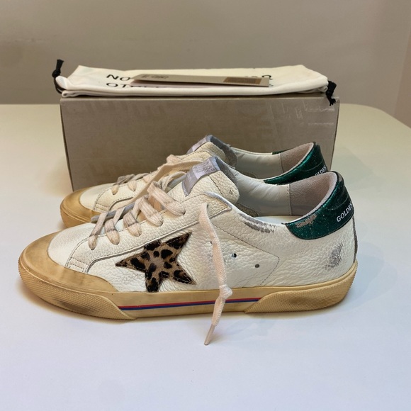 Golden Goose Superstar Penstar White Leather/Green/Leopard Star sz 38 New in Box - Picture 2 of 14